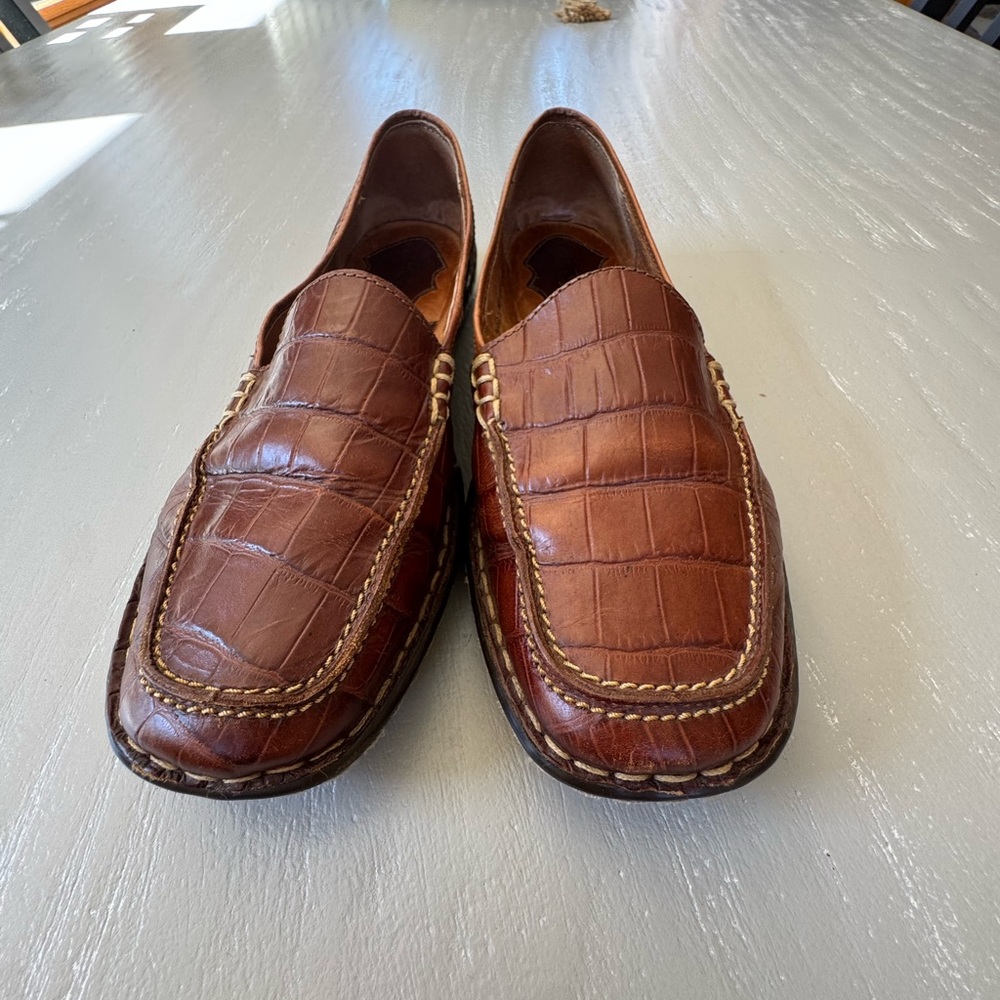 Born Brown Croc-Embossed Leather Loafers